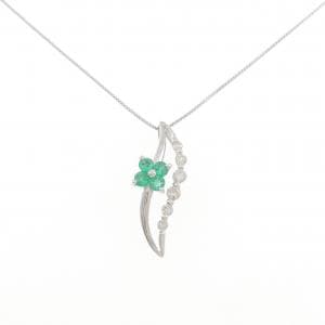 K18WG フラワー エメラルド ネックレス 0.28CT