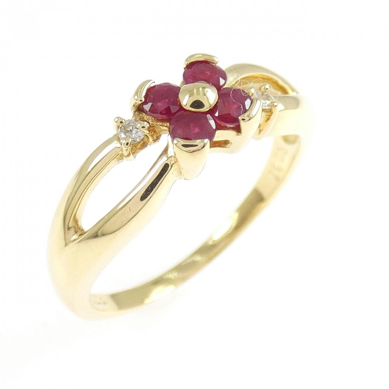 K18YG フラワー ルビー リング 0.37CT