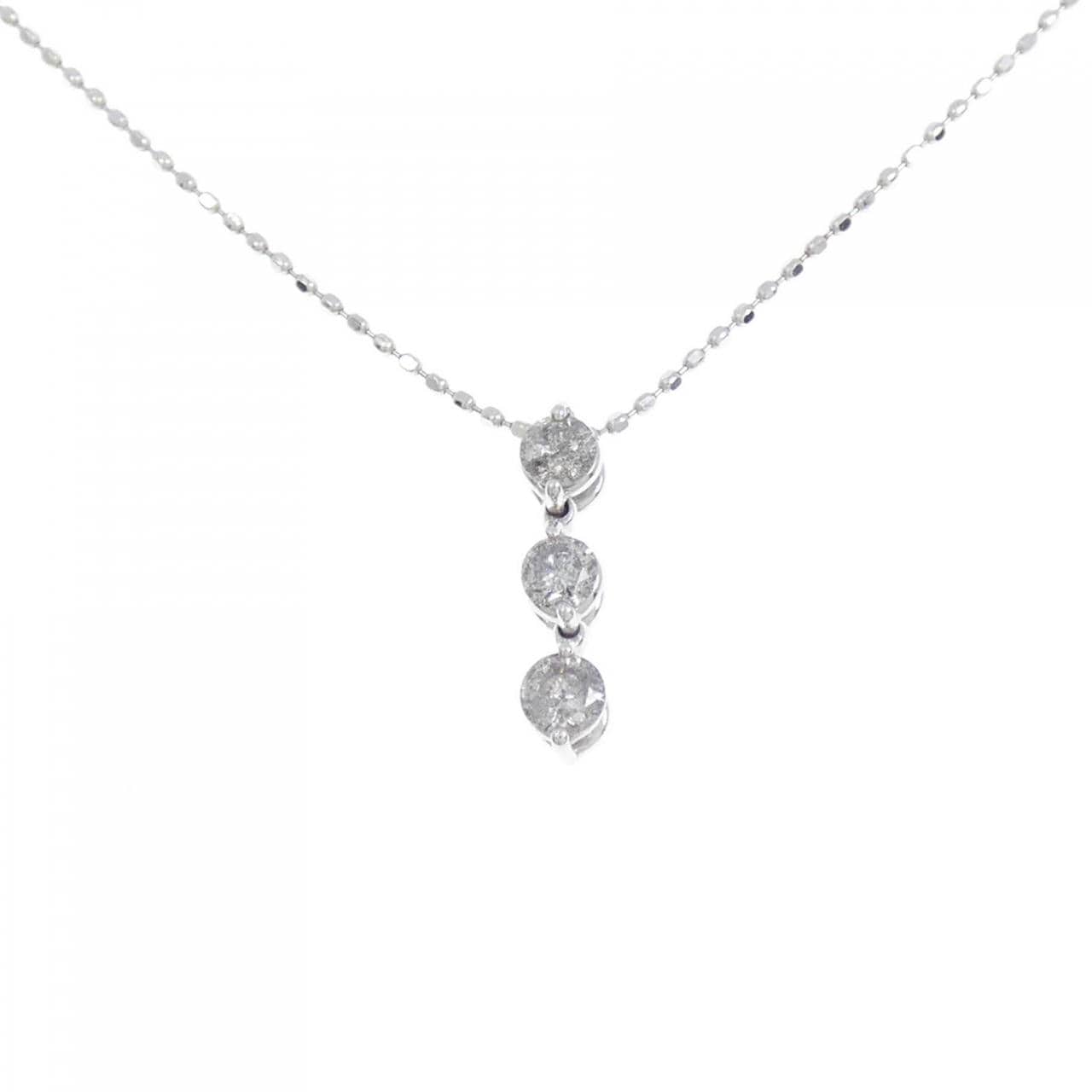 K18WG three stone Diamond necklace 0.30CT