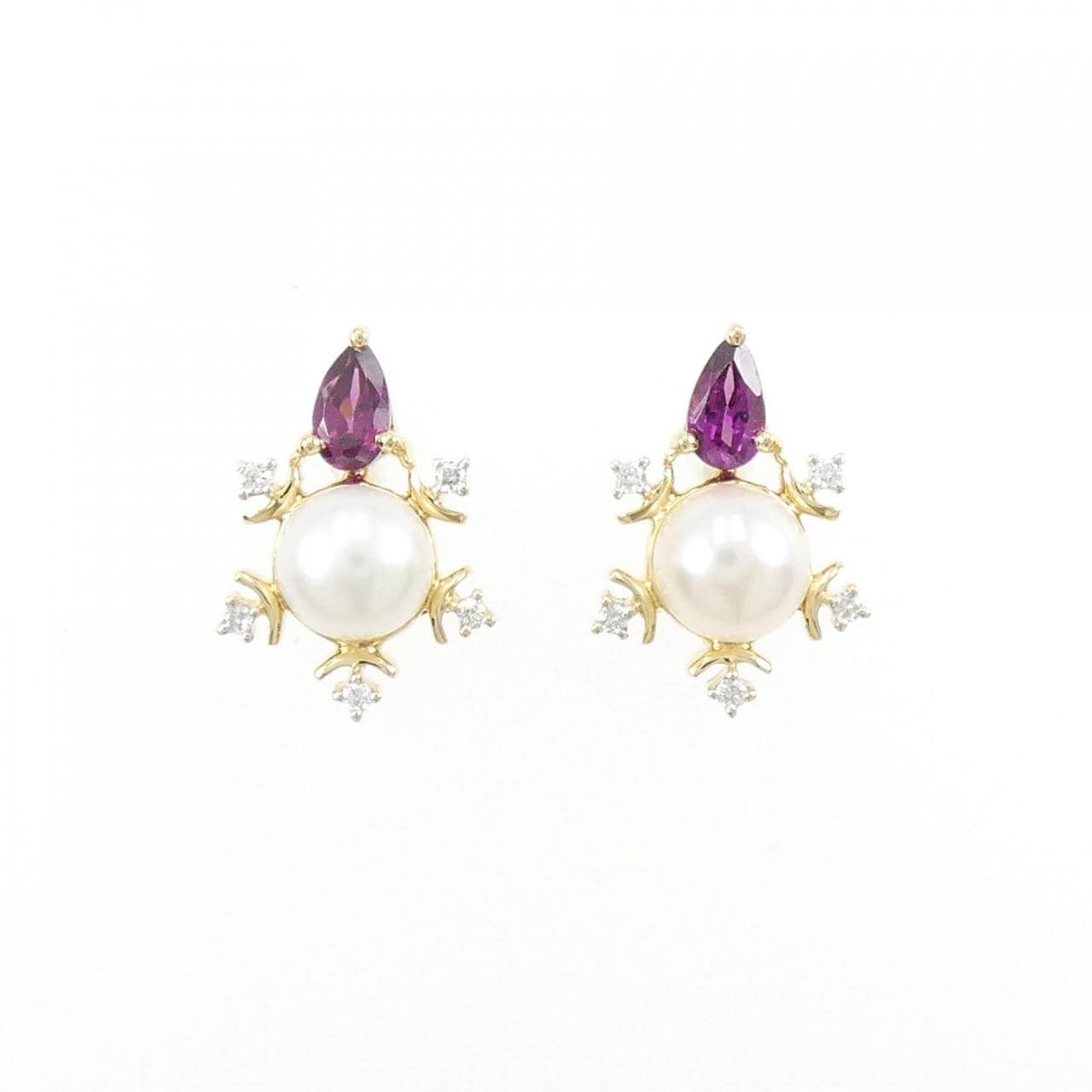 750YG/K18YG Snowflake colored stone earrings