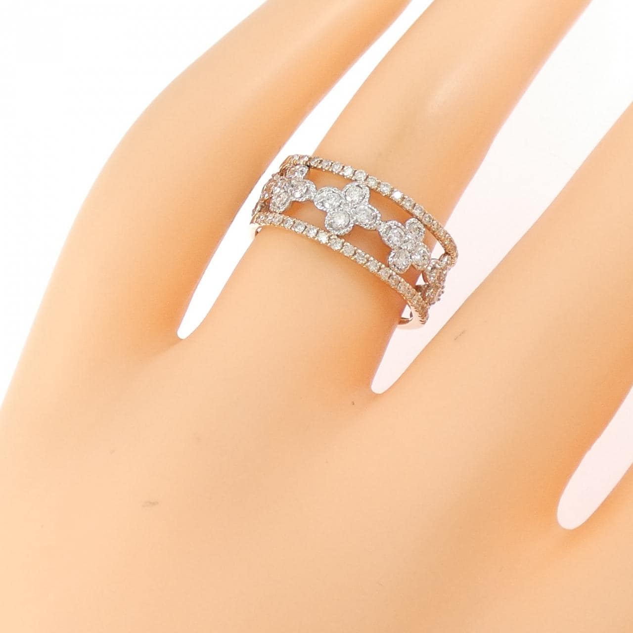 K18PG/PT900 フラワー ダイヤモンド リング 0.85CT