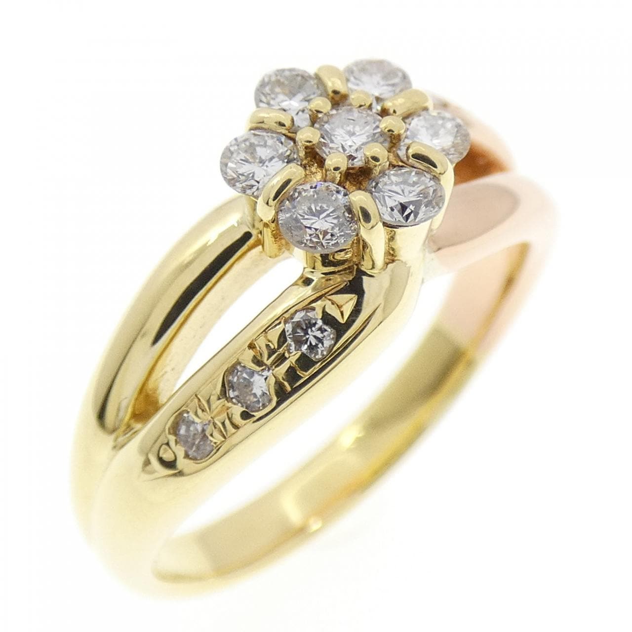 K18YG/K18PG フラワー ダイヤモンド リング 0.34CT