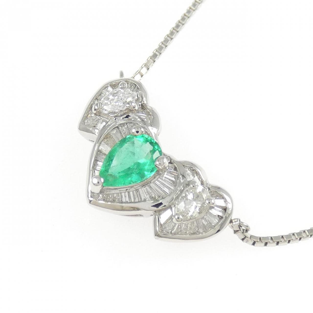 PT900/PT850 ハート エメラルド ネックレス 0.51CT