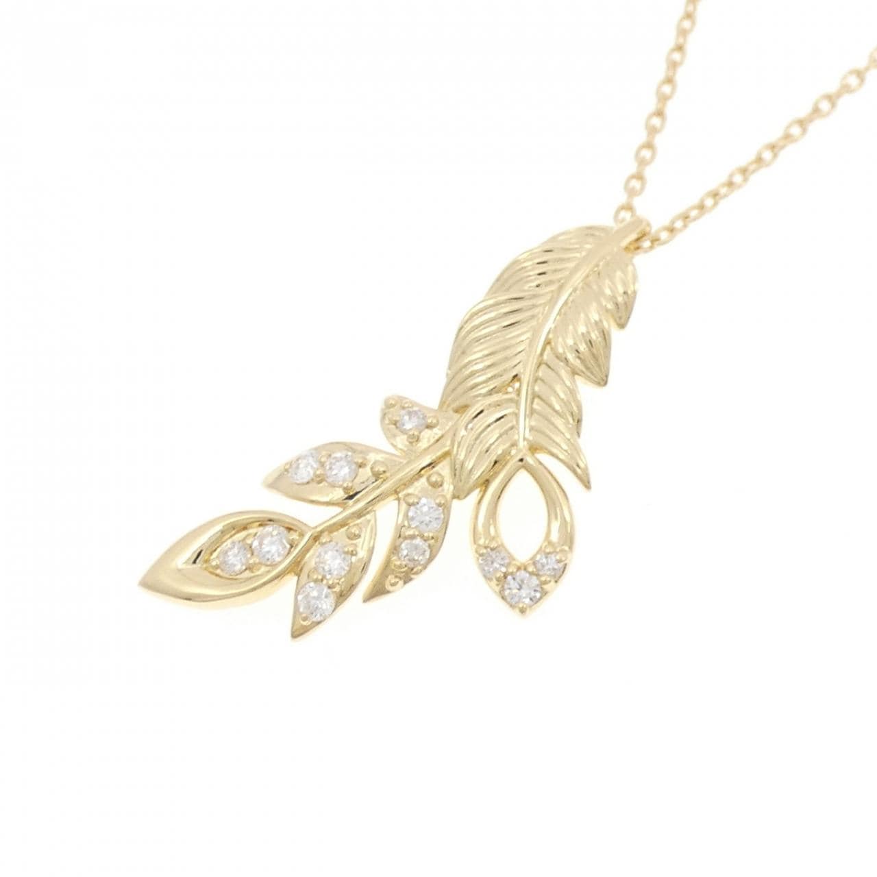 K18YG リーフ ダイヤモンド ネックレス 0.23CT