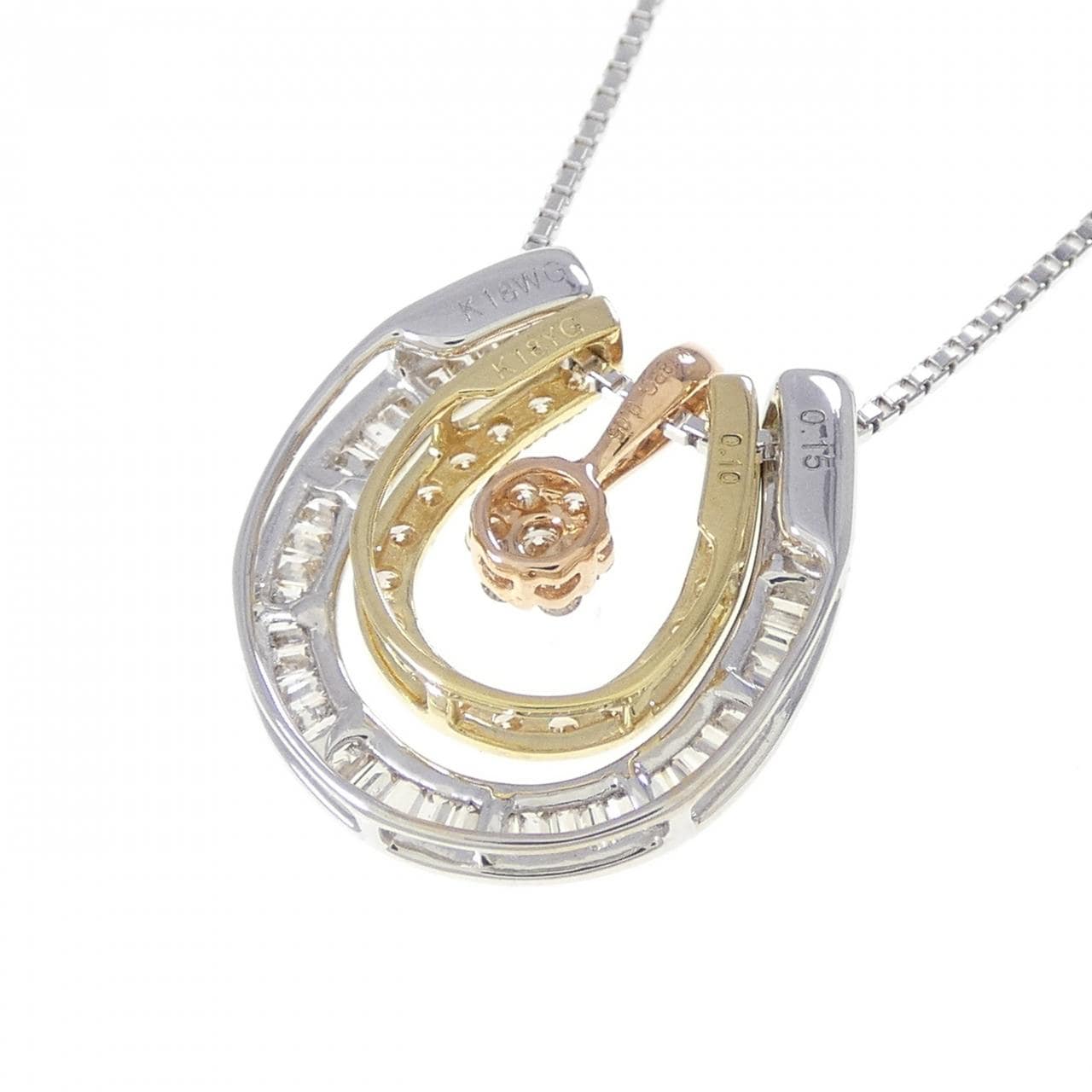 K18スリーカラー 2WAY ホースシュー ダイヤモンド ネックレス 0.30CT