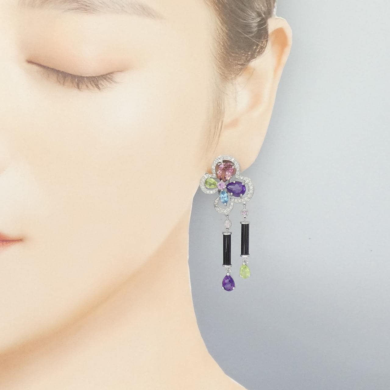 K18WG カラーストーン ピアス/イヤリング