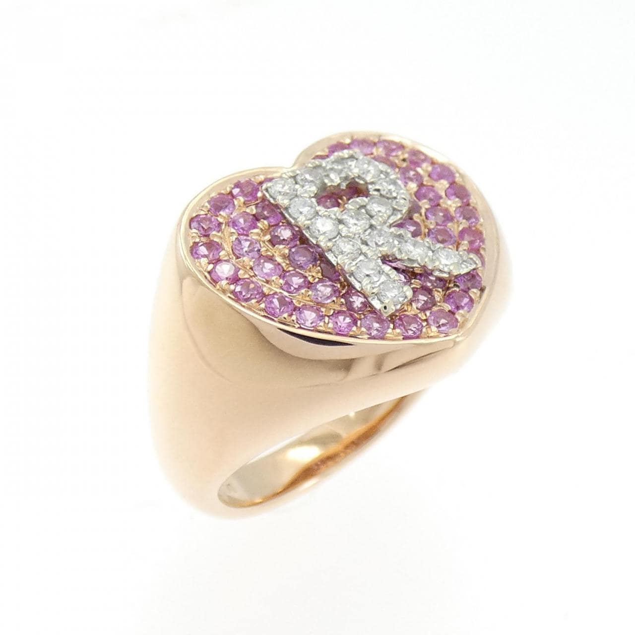 18KPG/18KWG イニシャルR サファイヤ ピンキーリング 0.63CT