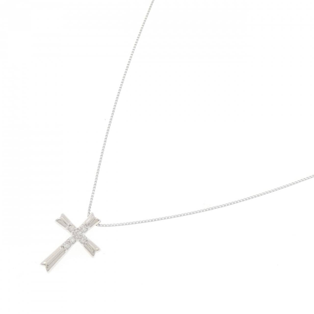 K18WG クロス ダイヤモンド ネックレス 0.06CT
