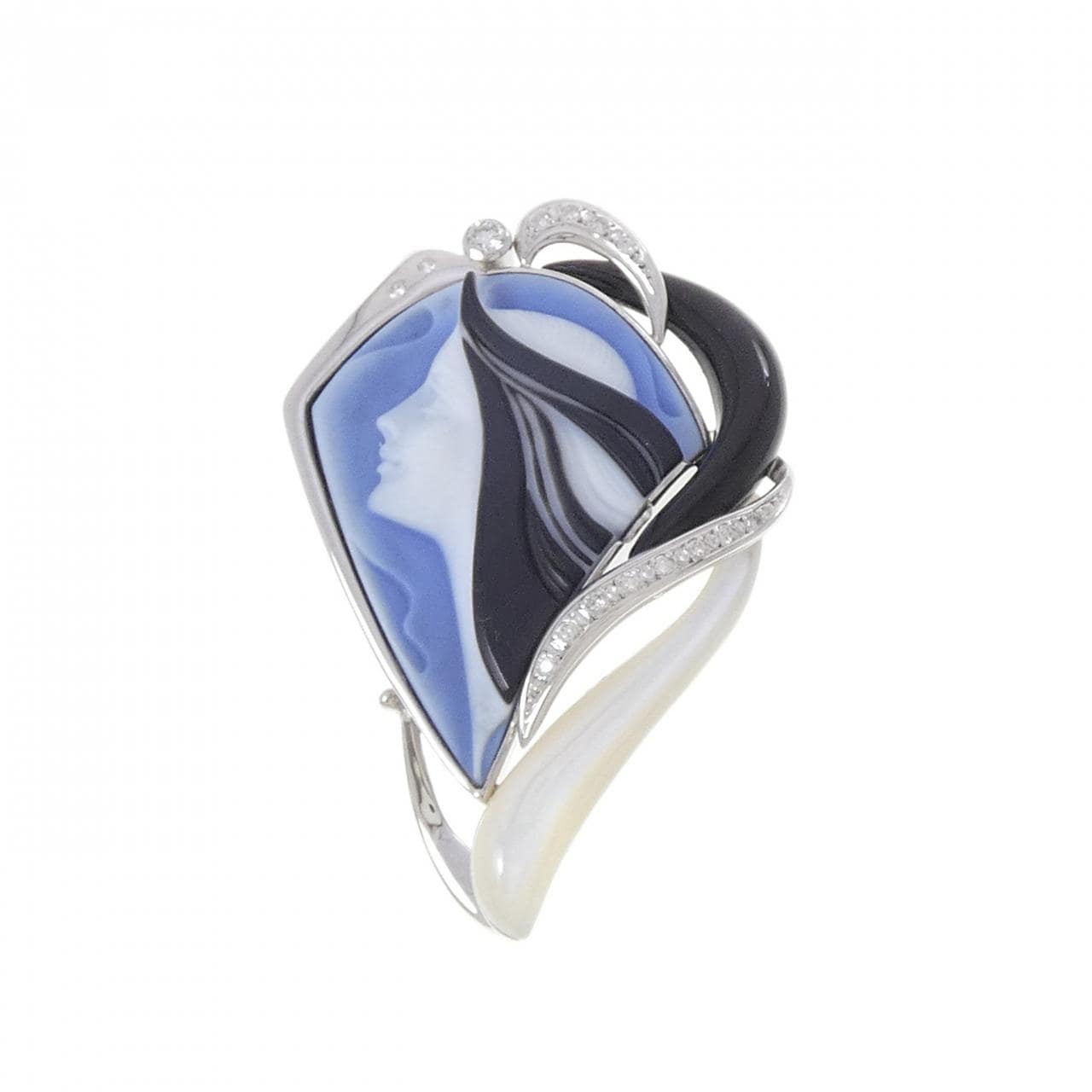 K18WG メノウカメオ ブローチ