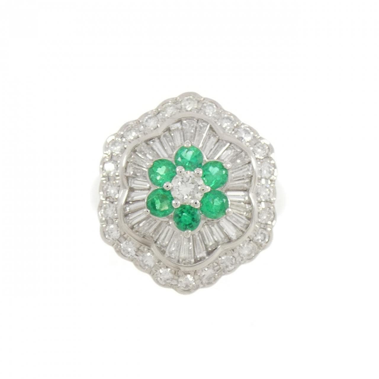 PT900 フラワー エメラルド リング 0.45CT
