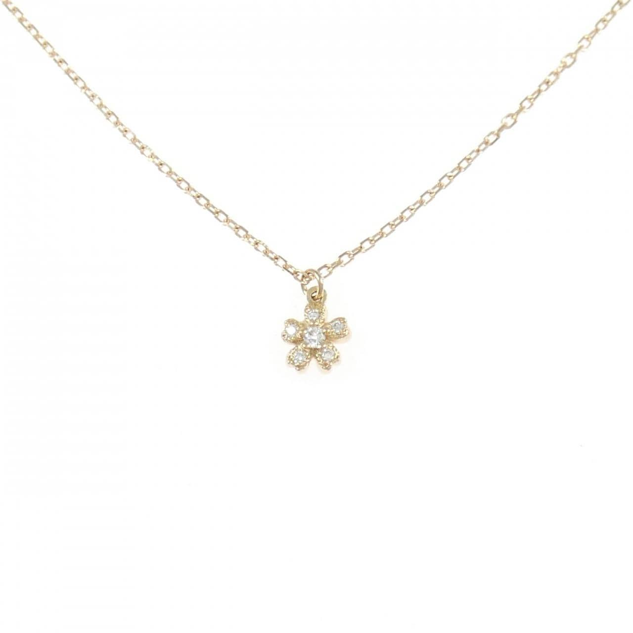 K18PG フラワー ダイヤモンド ネックレス 0.01CT