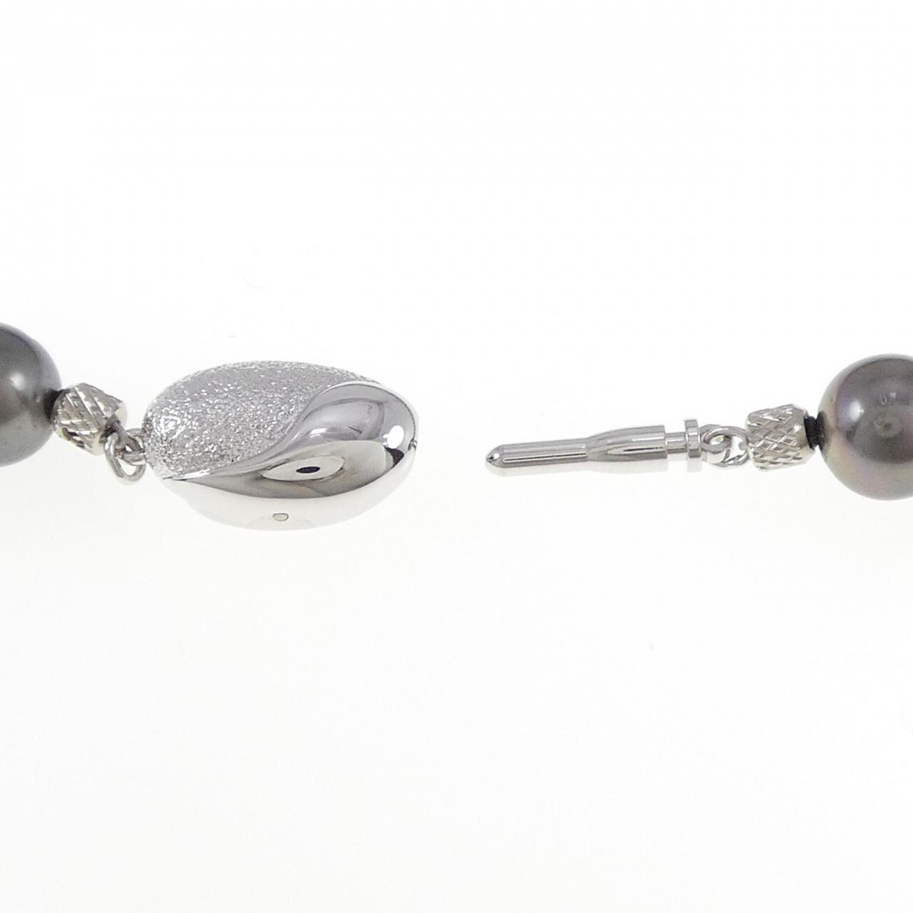 銀扣黒蝶珍珠項鍊 8-10.5 毫米