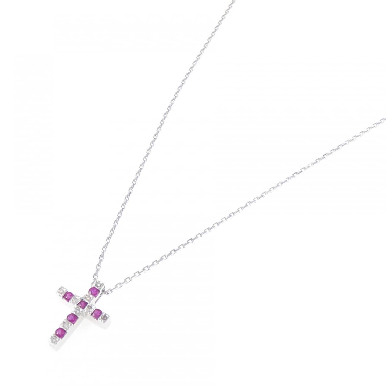 K18WG クロス ルビー ネックレス 0.62CT