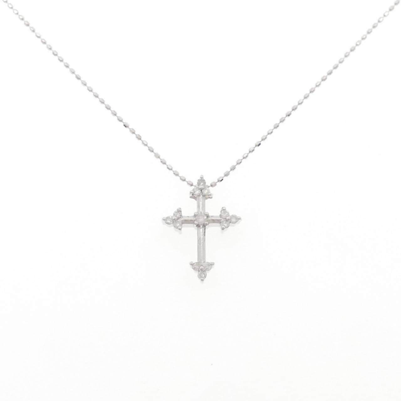 K18WG クロス ダイヤモンド ネックレス 0.14CT