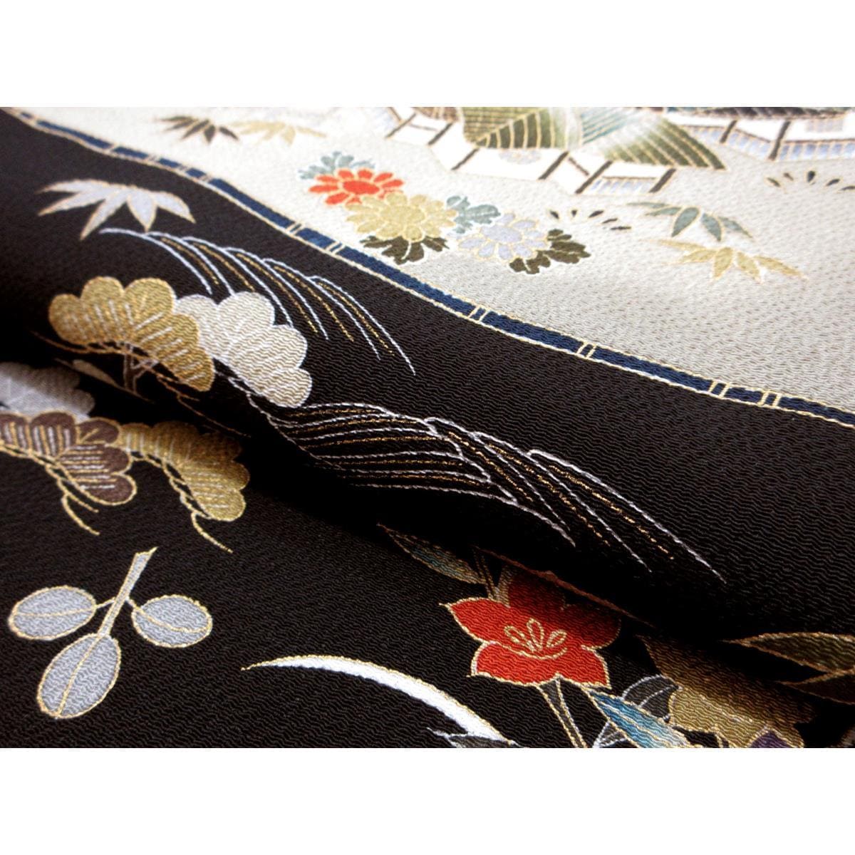 名古屋帯　ちりめん染帯　友禅金彩加工　開き名古屋