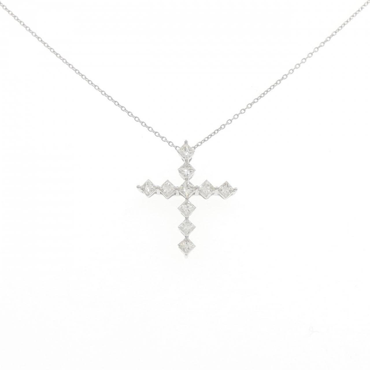 K18WG クロス ダイヤモンド ネックレス 0.57CT
