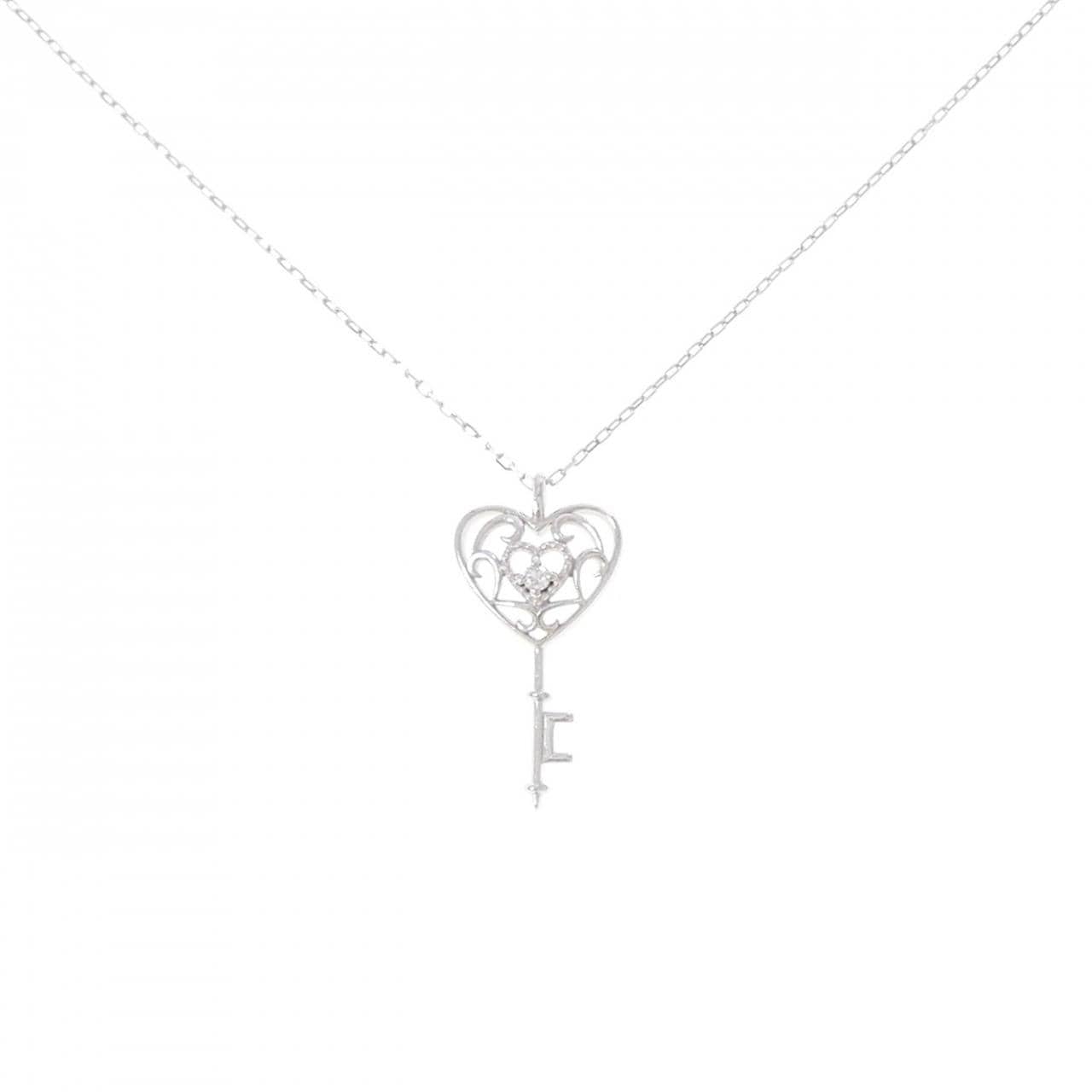 K10WG ハート×キー ダイヤモンド ネックレス 0.01CT