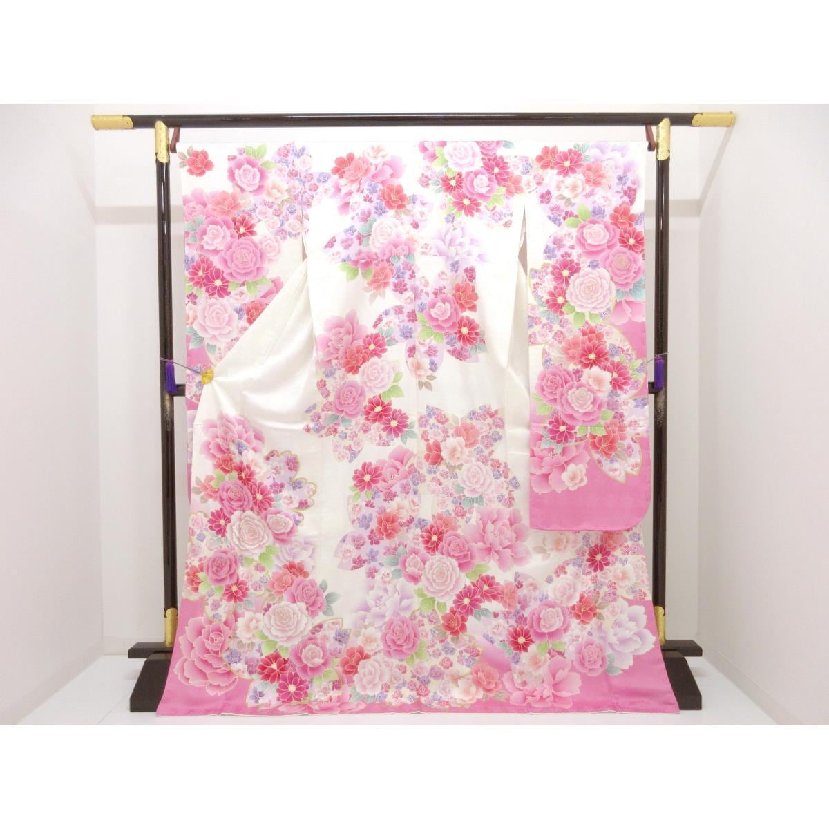 【未使用品】振袖　友禅金彩加工　刺繍入りボカシ染