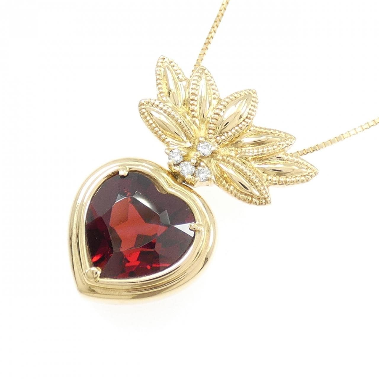 K18YG ハート ガーネット ネックレス 4.28CT