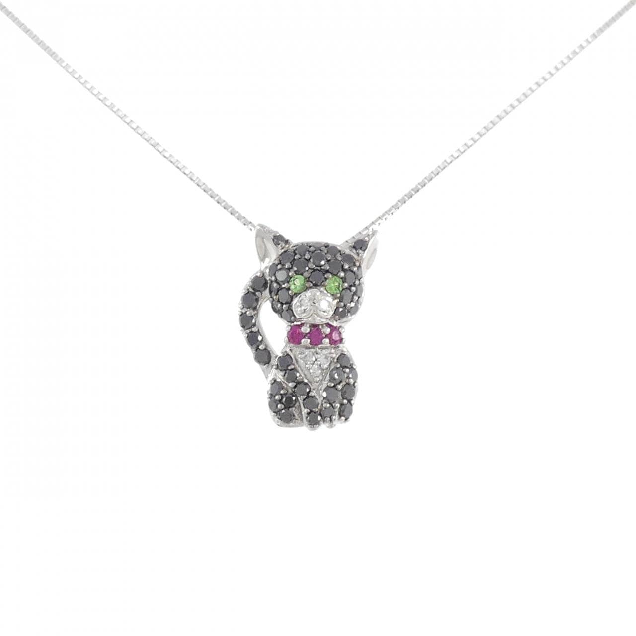 K18WG/K18BG Cat Color Stone Necklace