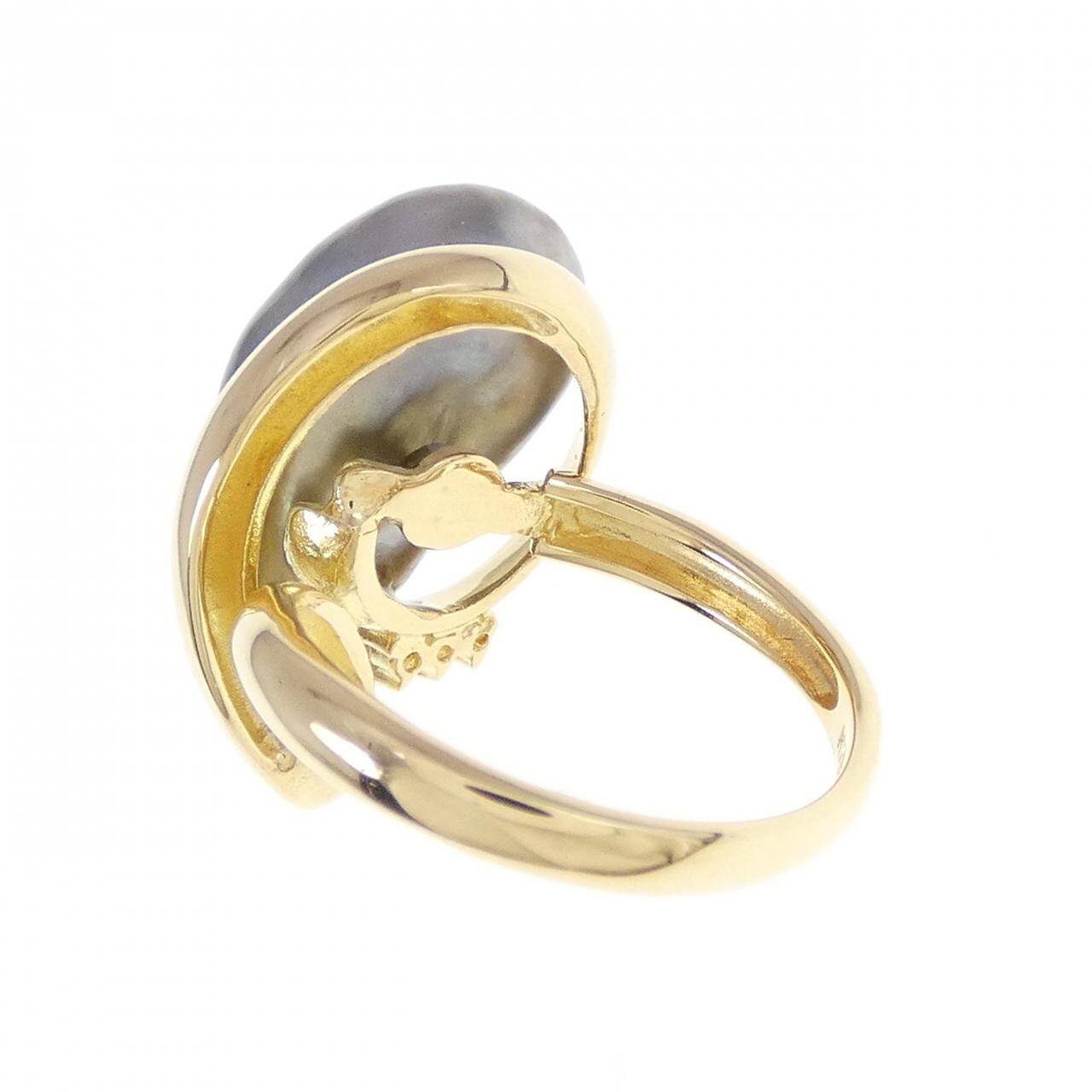 K18YG black butterfly pearl ring