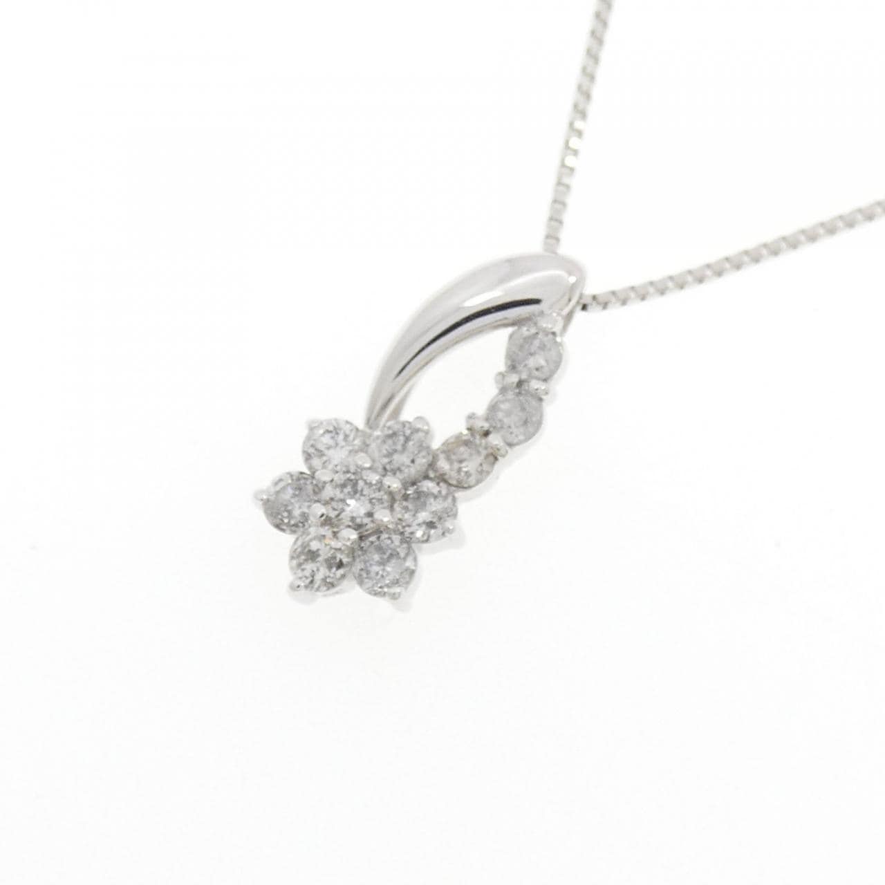 K18WG フラワー ダイヤモンド ネックレス 0.30CT