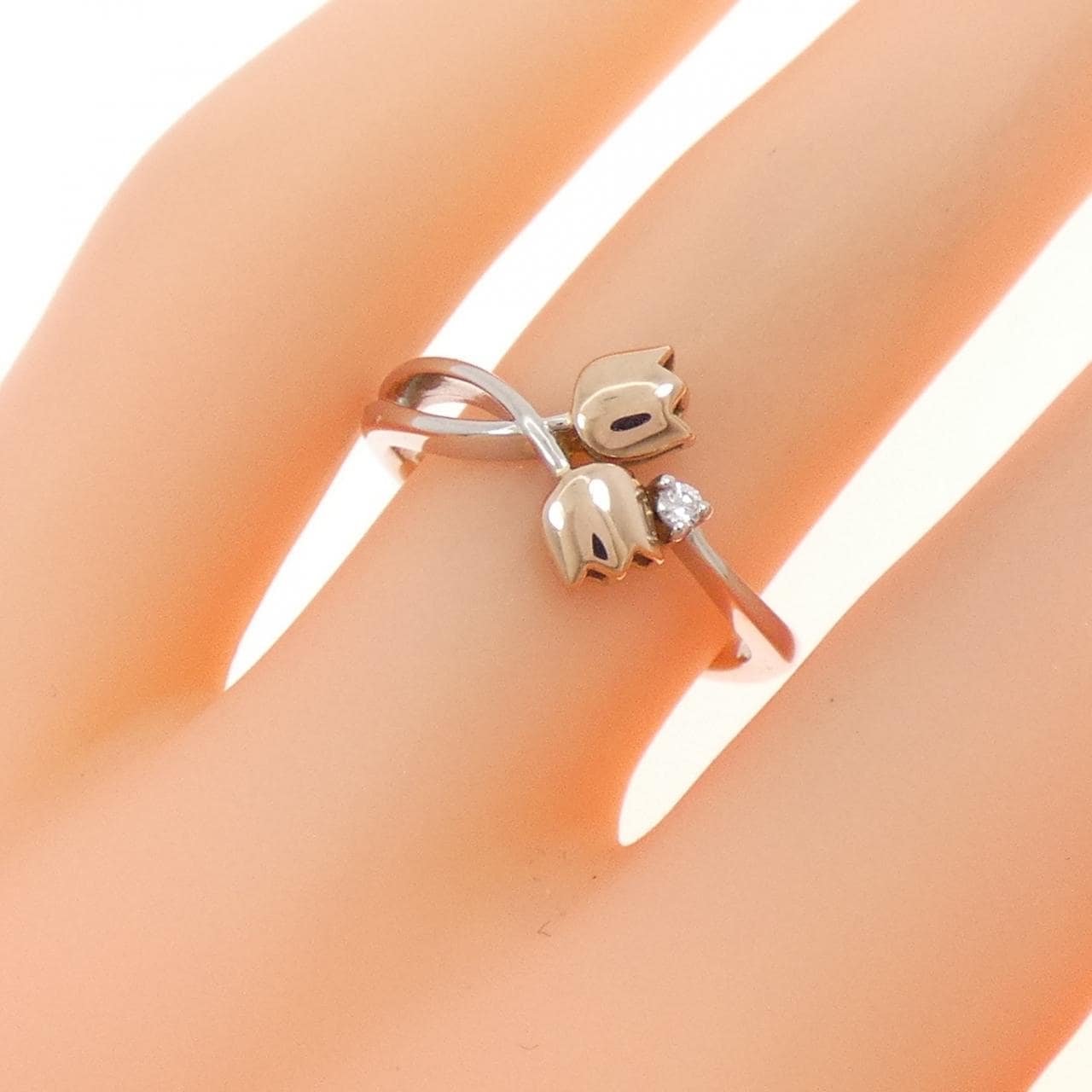 PT900/K18PG Flower Diamond Ring 0.01CT