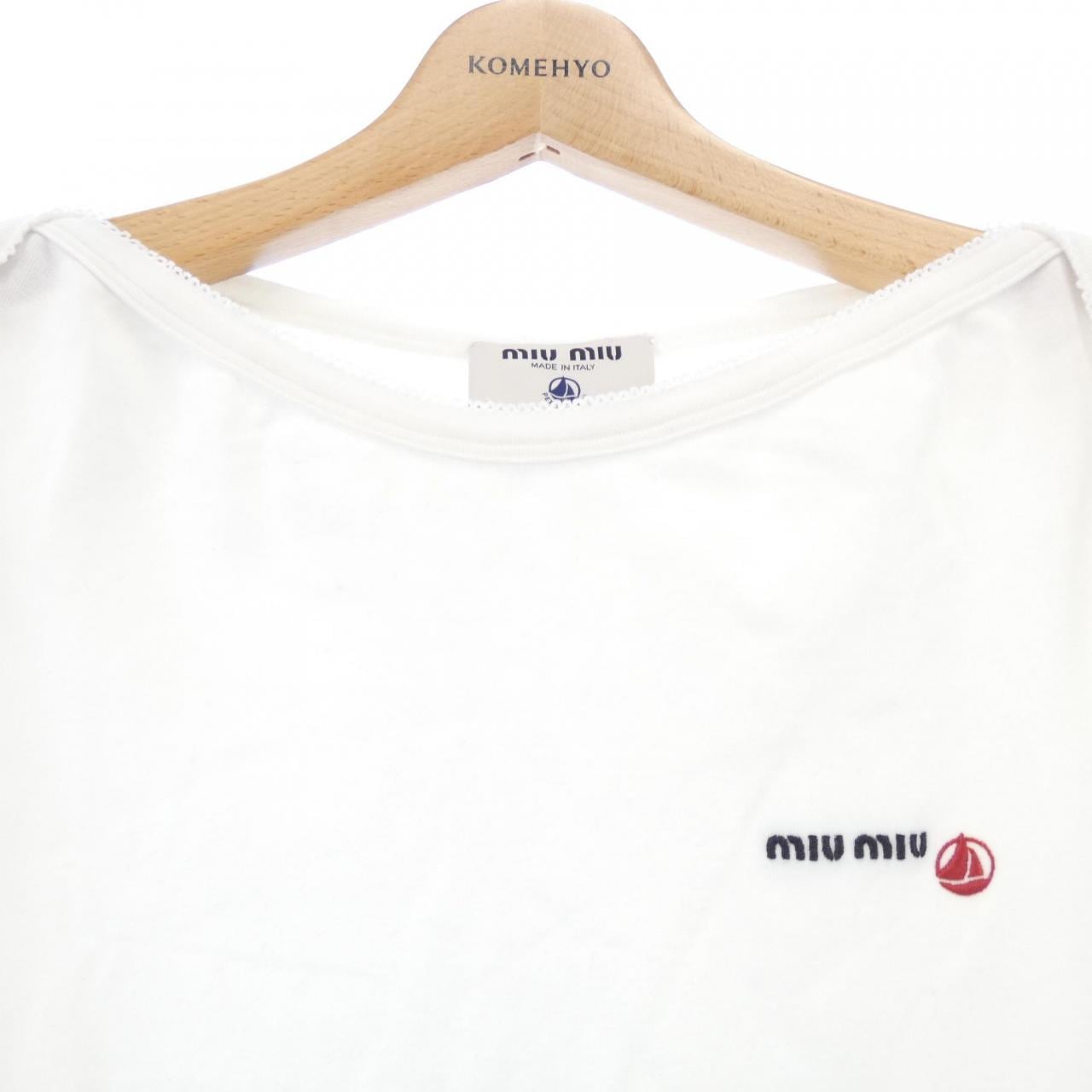 MIU MIU Miu Petit Bateau 弹力针织修身 T 恤 MJN563 SOOO 16J8 上衣