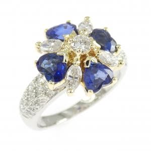 PT900/K18YG フラワー サファイヤ リング 1.93CT