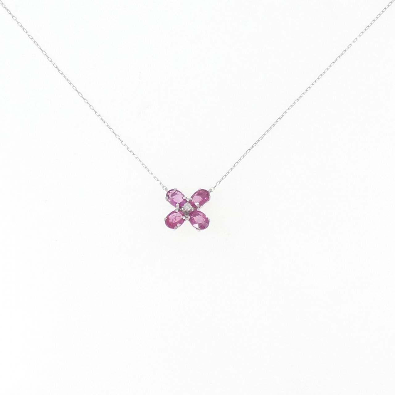 K18WG Flower Ruby Necklace 0.77CT