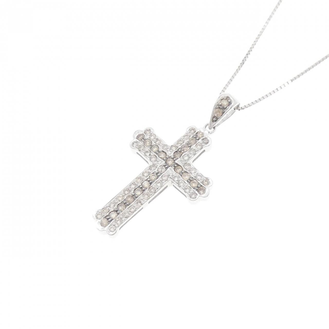 K18WG クロス ダイヤモンド ネックレス 0.76CT