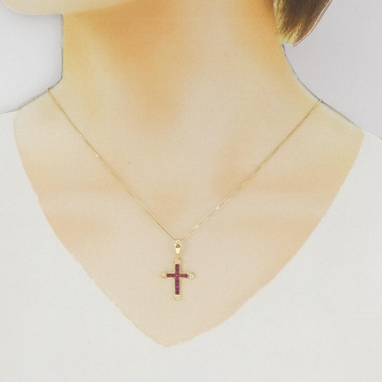 K18YG クロス ルビー ネックレス 0.30CT