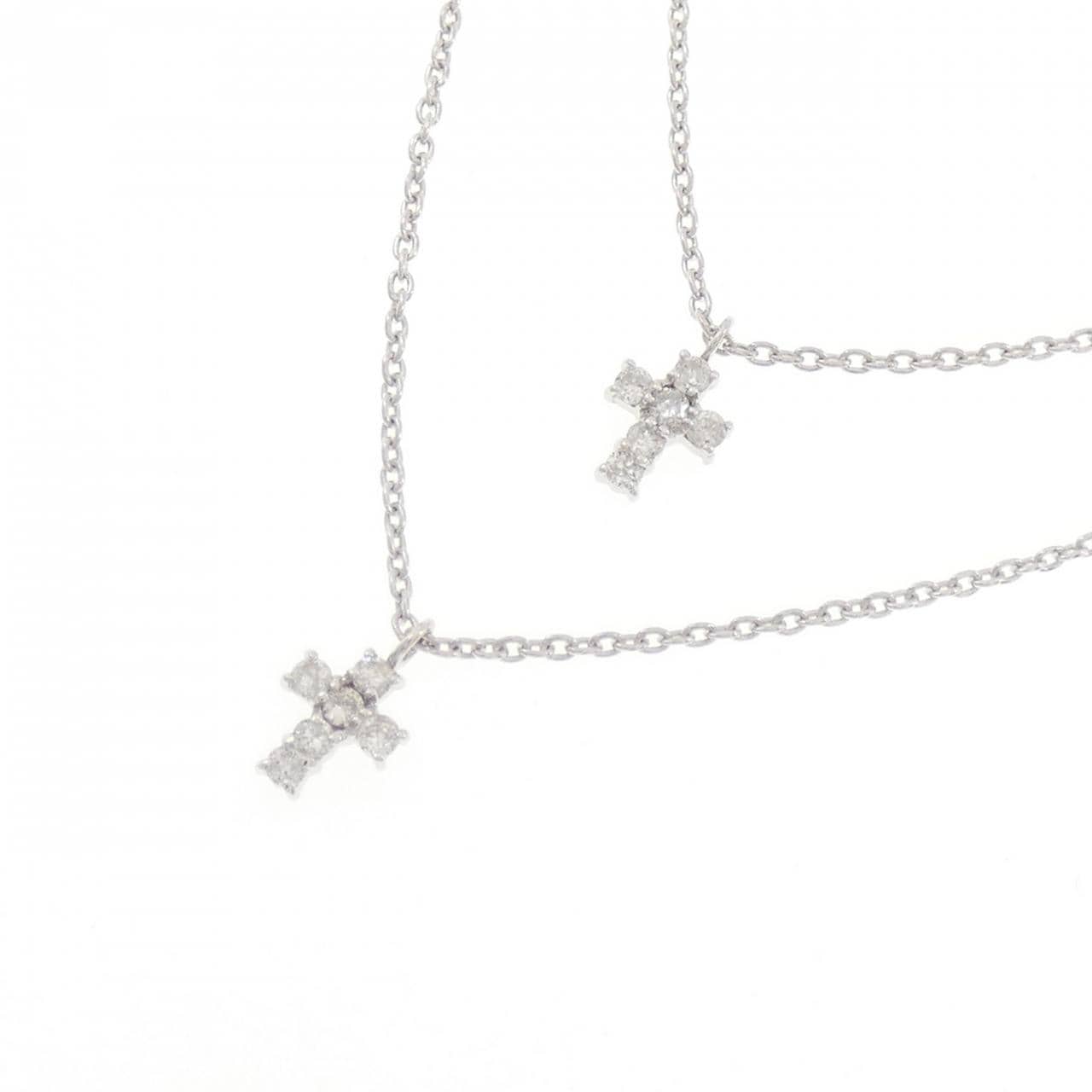 K18WG クロス ダイヤモンド ネックレス 0.12CT