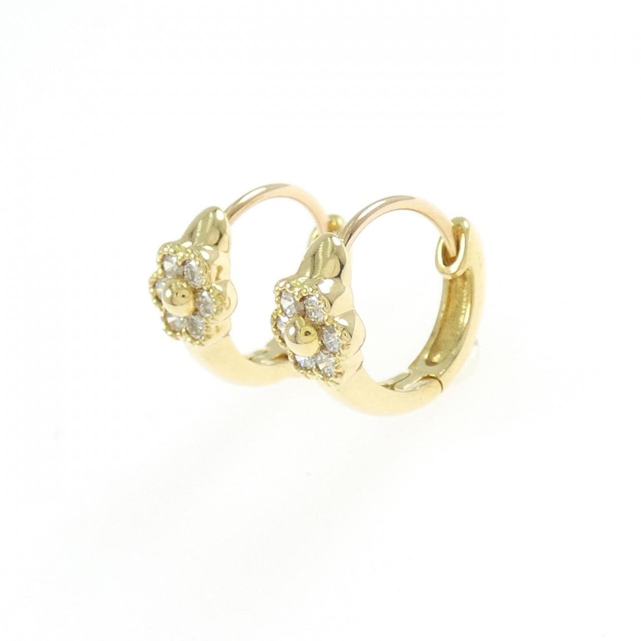 K18YG フラワー ダイヤモンド ピアス 0.20CT
