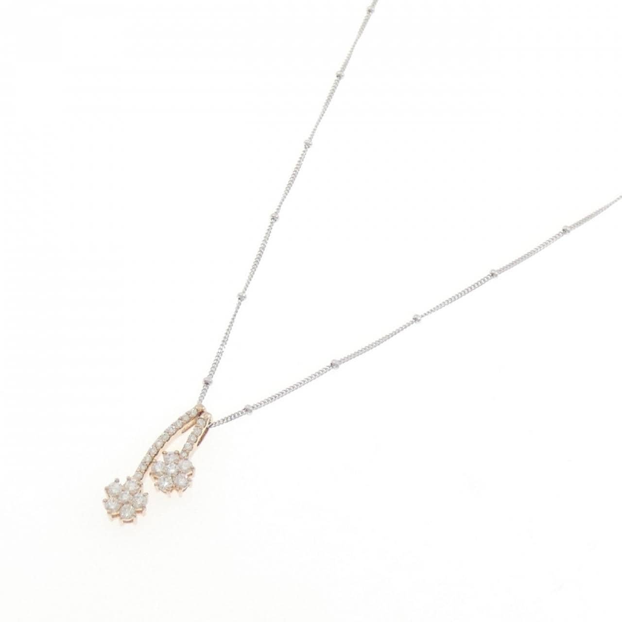 K18PG/750WG フラワー ダイヤモンド ネックレス 0.25CT