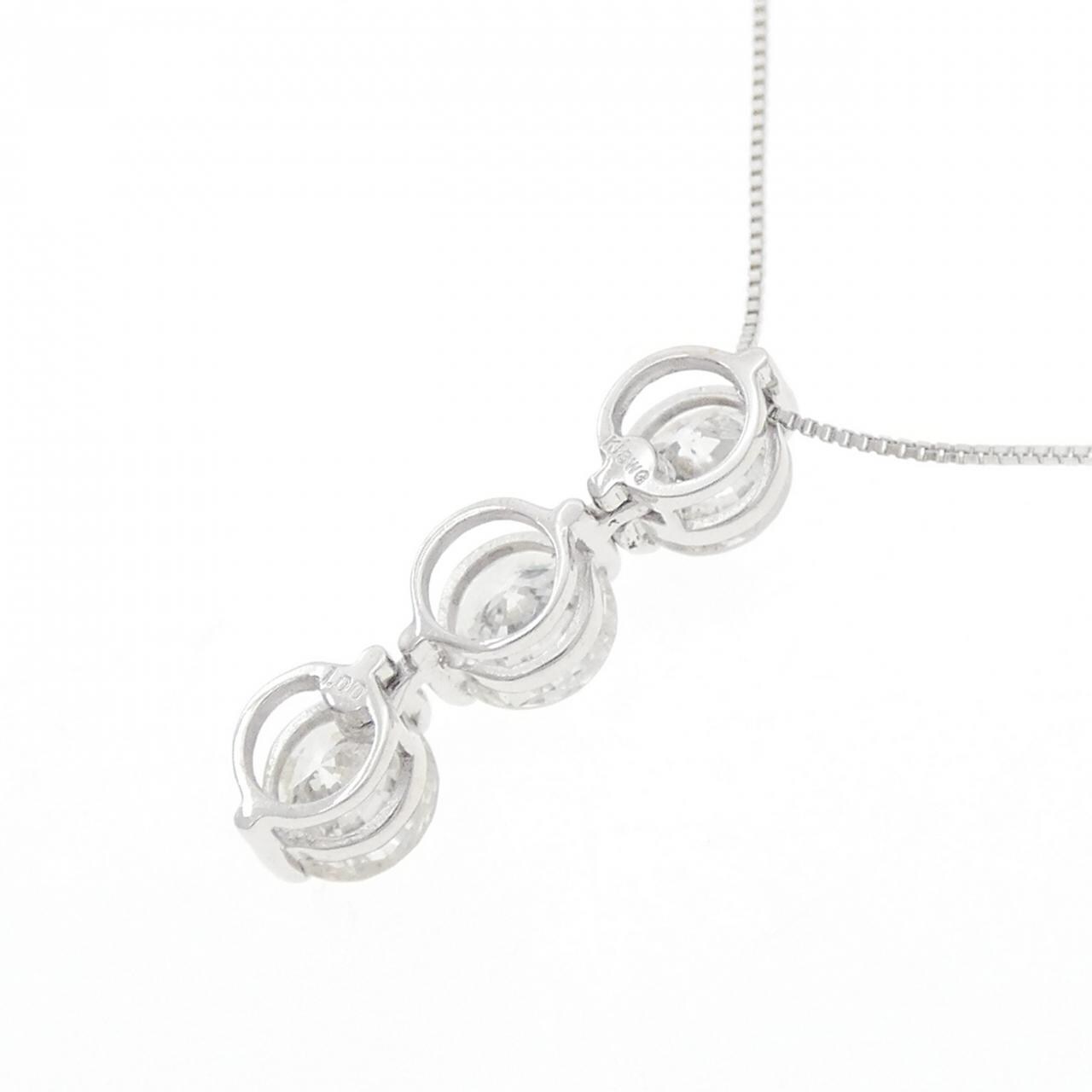 K18WG スリーストーン ダイヤモンド ネックレス 1.00CT