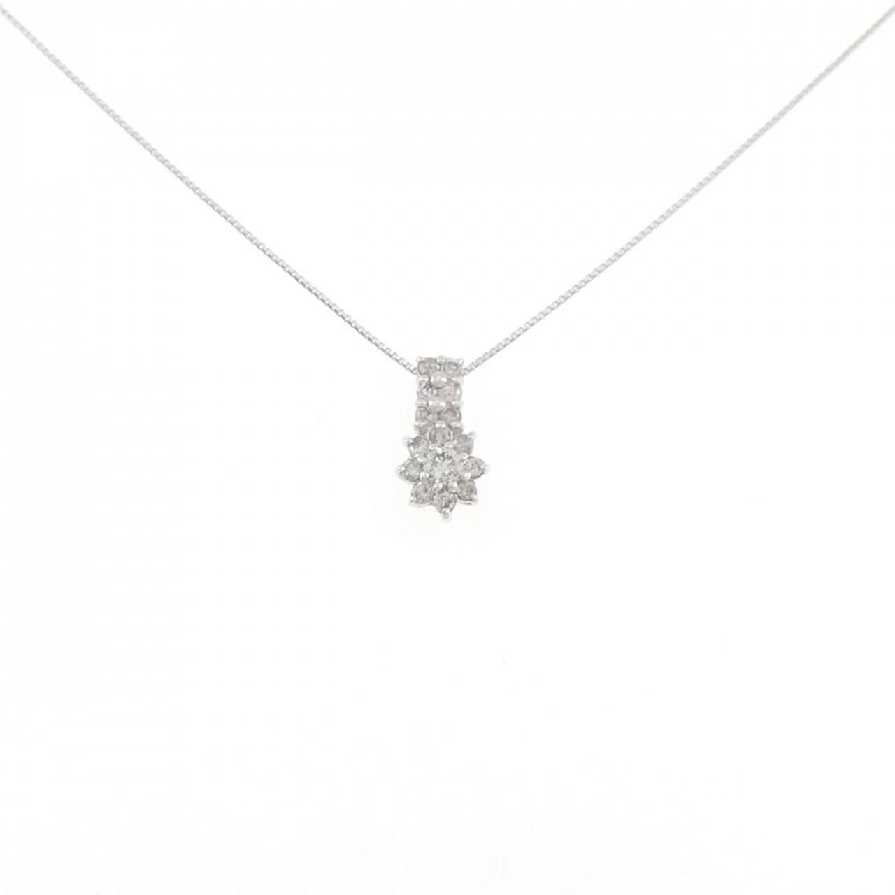 K18WG フラワー ダイヤモンド ネックレス 0.30CT