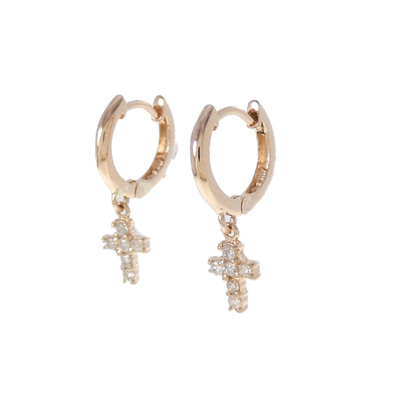 K18PG クロス ダイヤモンド ピアス 0.10CT