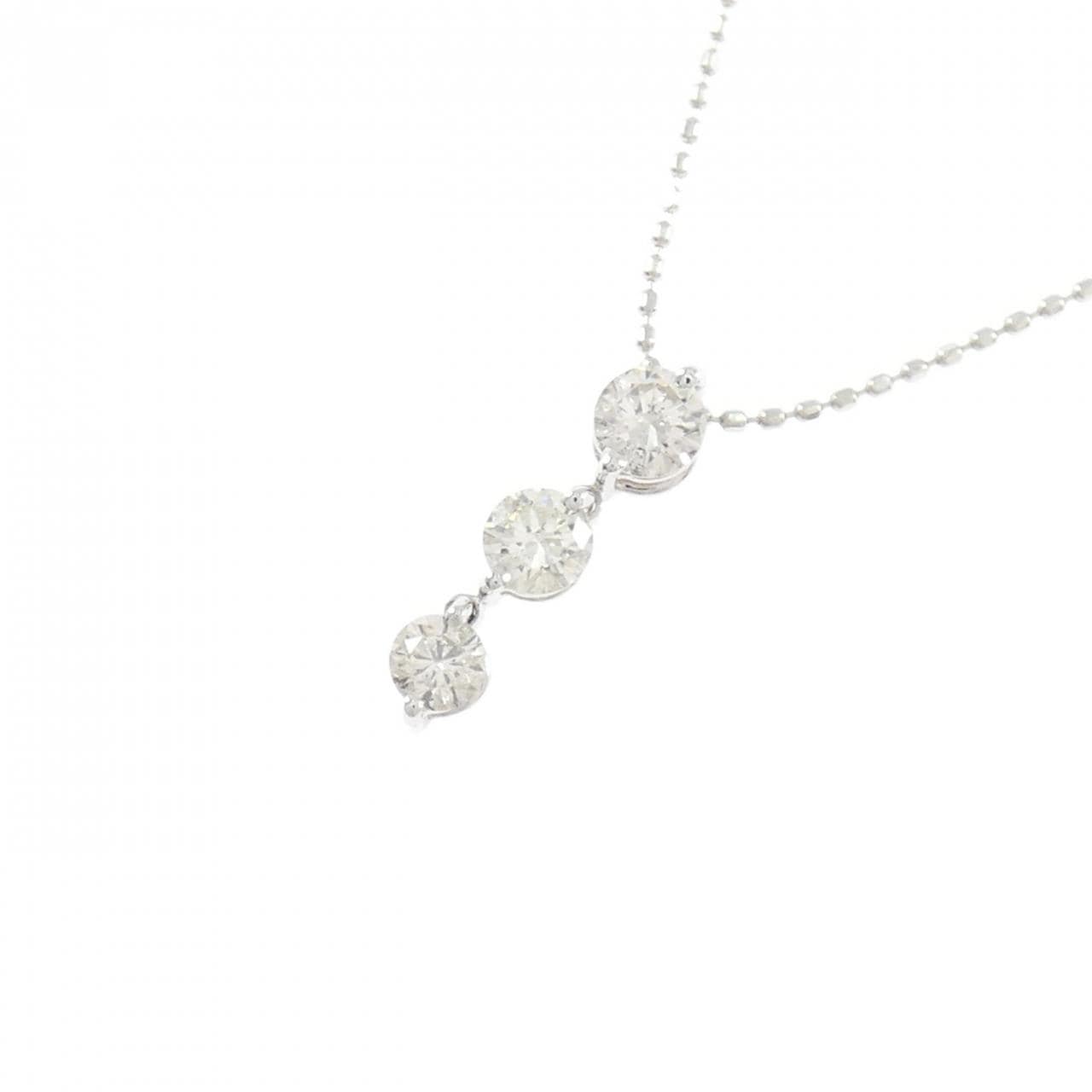 K18WG スリーストーン ダイヤモンド ネックレス 0.50CT