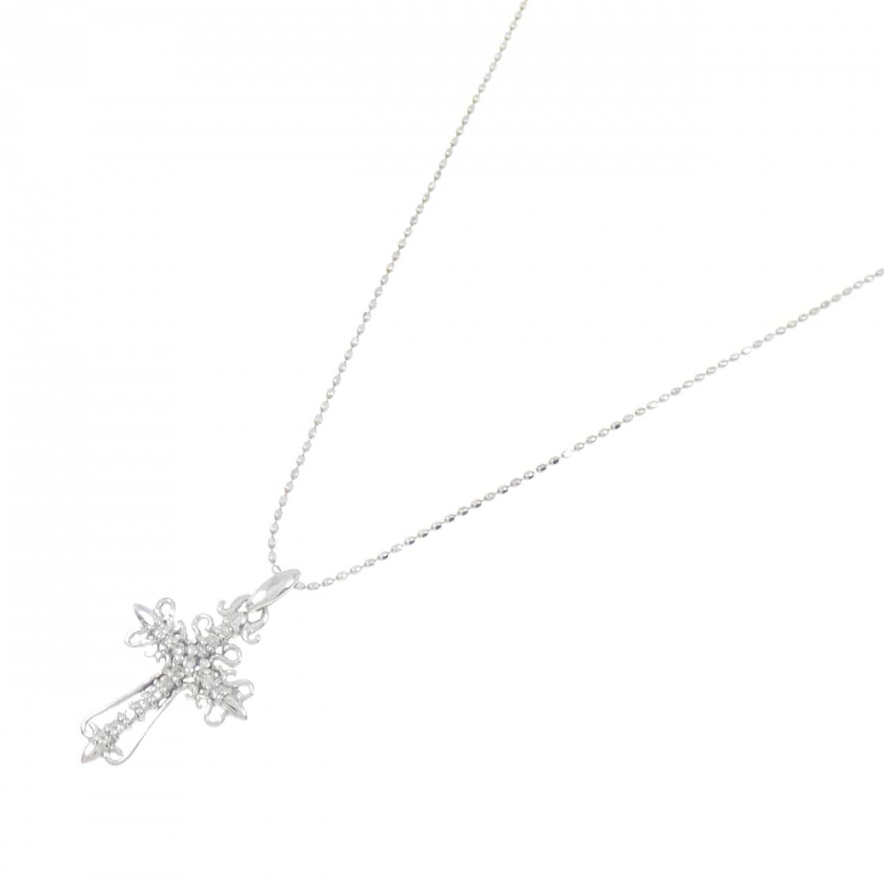 K18WG クロス ダイヤモンド ネックレス 0.09CT