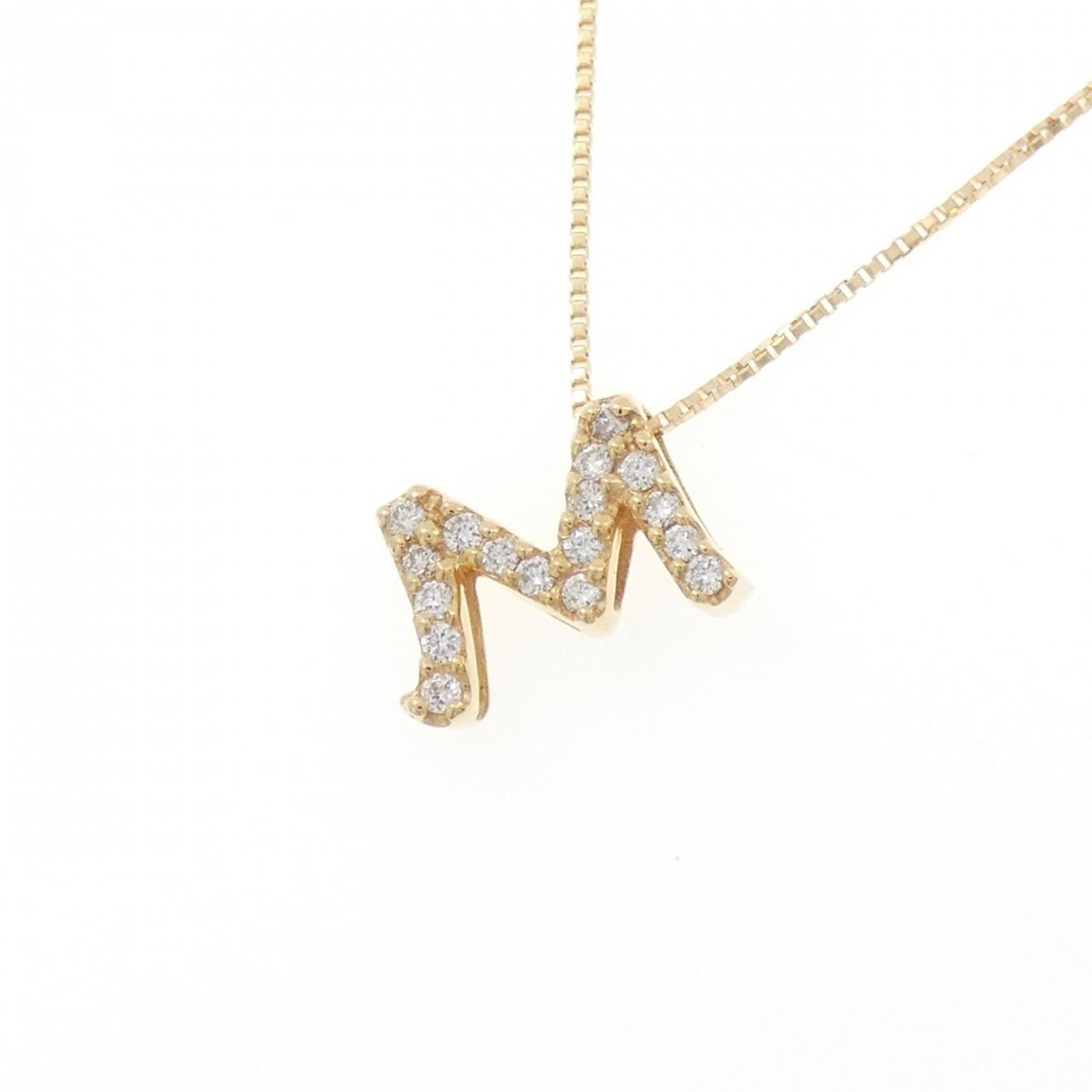 K18YG イニシャルM ダイヤモンド ネックレス 0.11CT