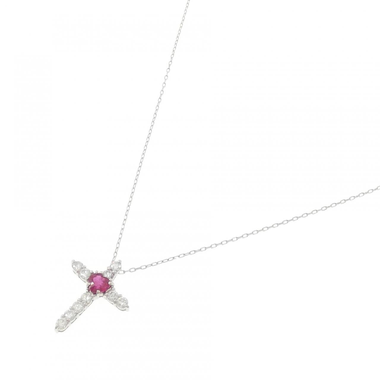 PT900/PT850 クロス×ハート ルビー ネックレス 0.56CT