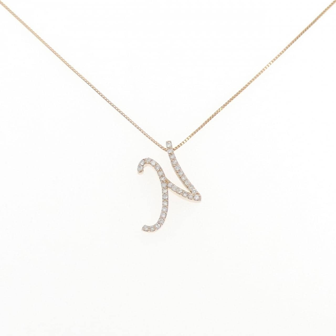 K18PG Initial N Diamond Necklace 0.17CT