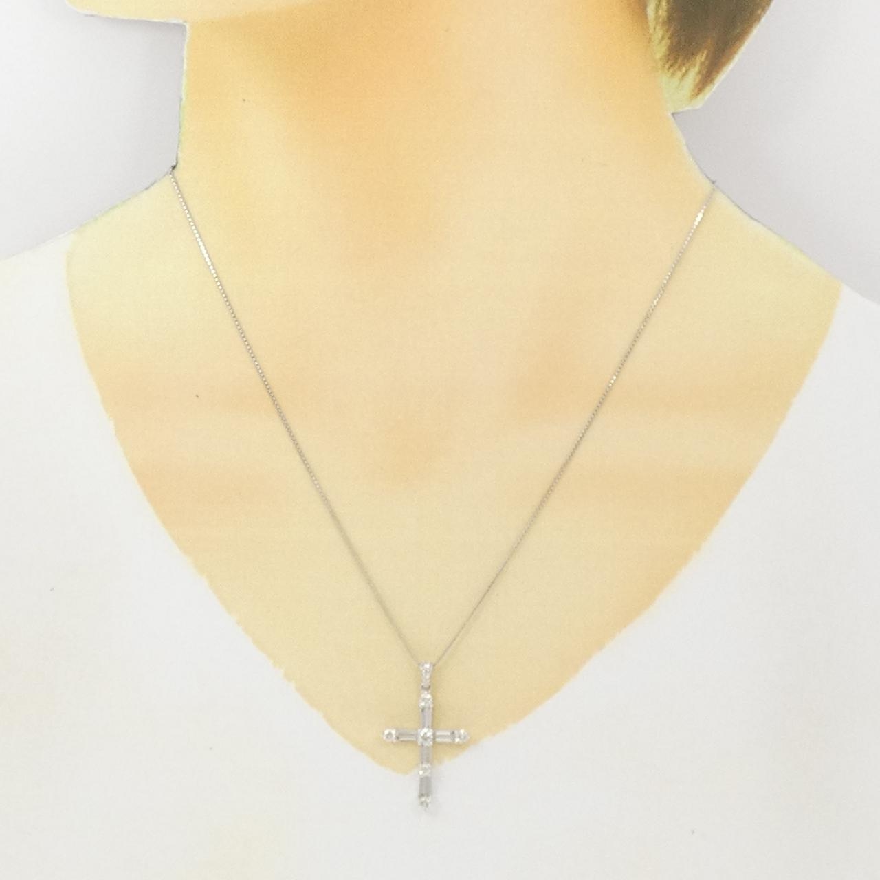 K18WG クロス ダイヤモンド ネックレス 0.98CT