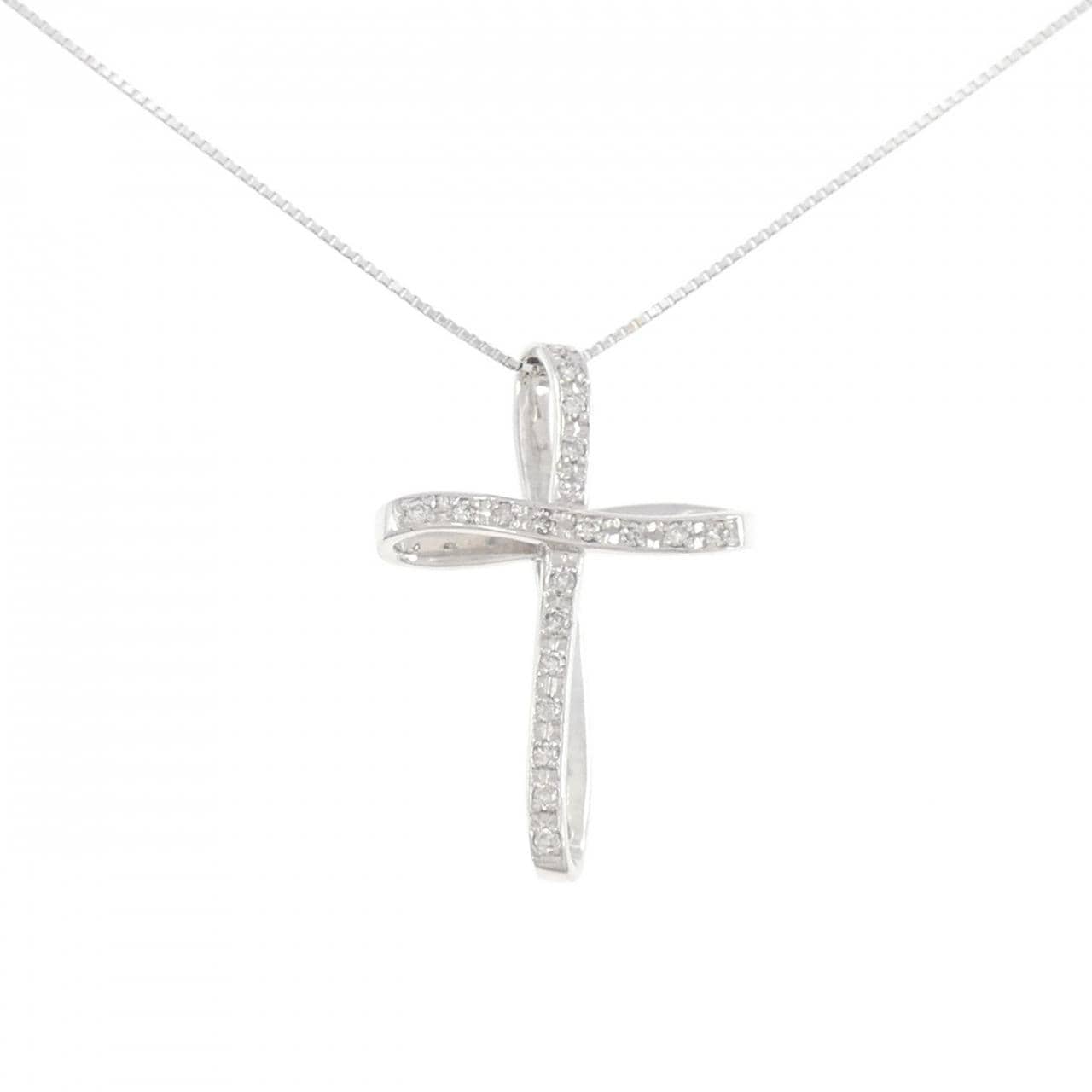K18WG クロス ダイヤモンド ネックレス 0.16CT