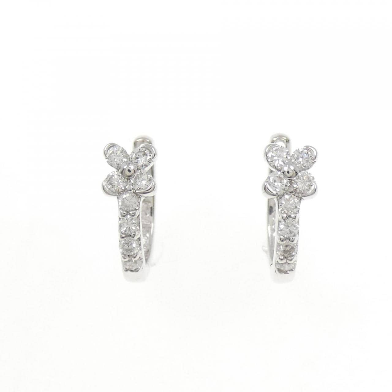 750WG フラワー ダイヤモンド ピアス 0.26CT