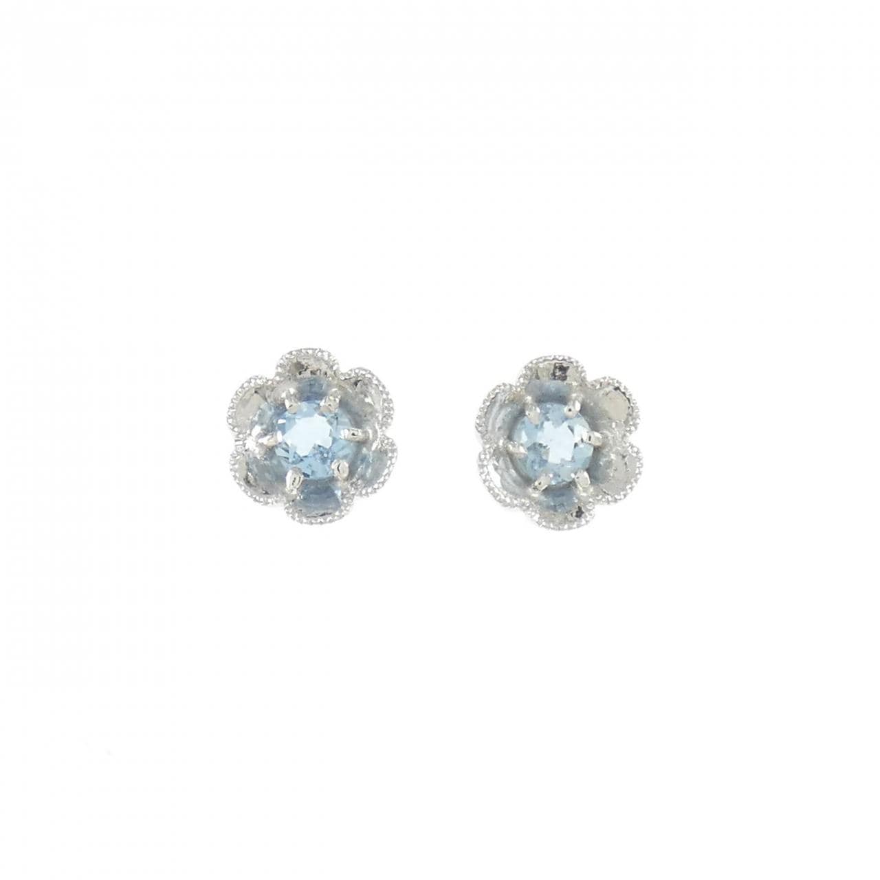 K18WG フラワー アクアマリン ピアス 0.20CT