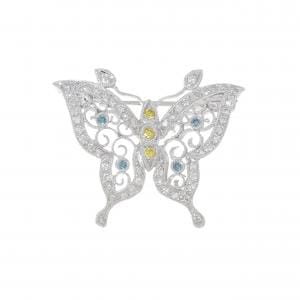 18KWG バタフライ ダイヤモンド ブローチ 0.46CT