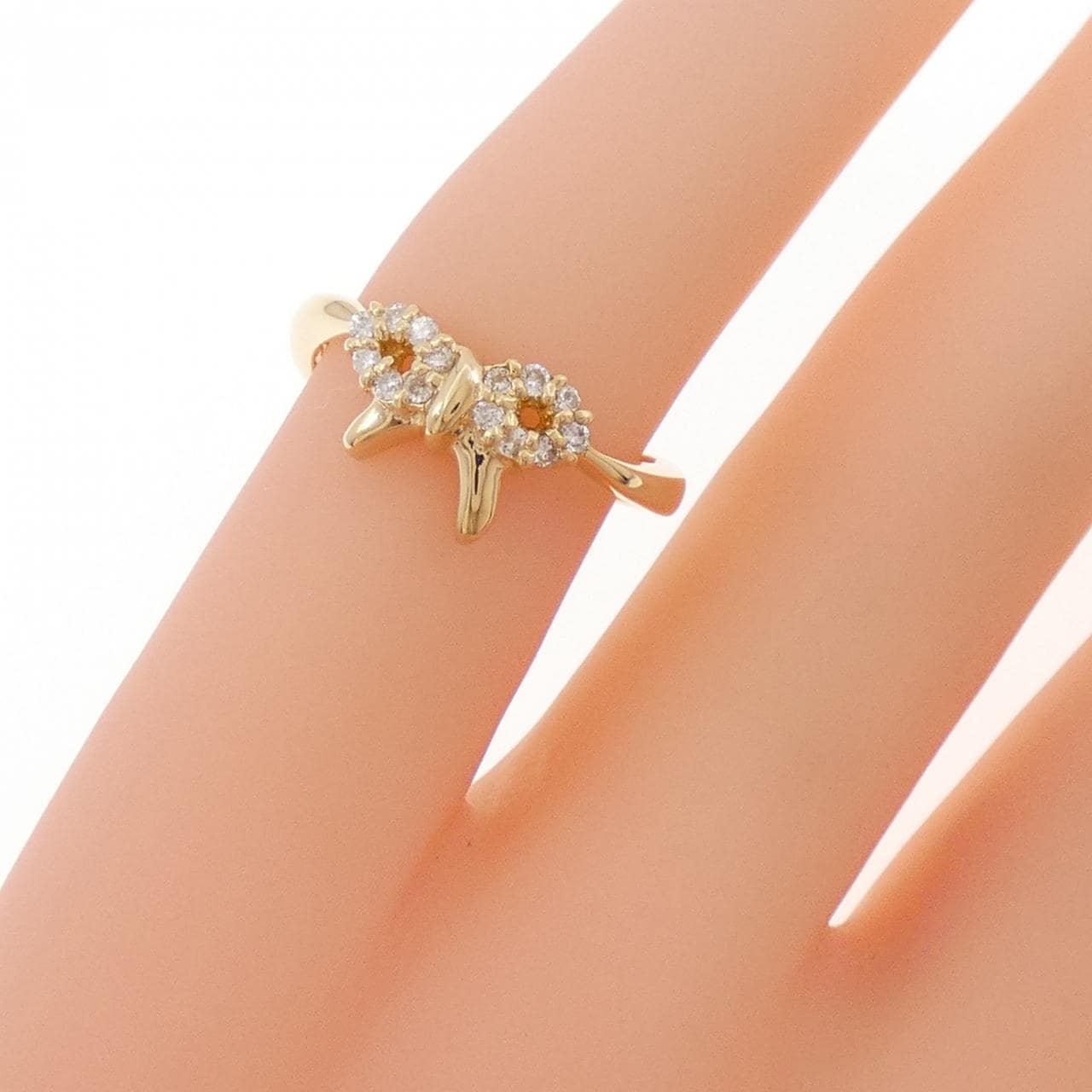 K18YG リボン ダイヤモンド ピンキー リング 0.09CT