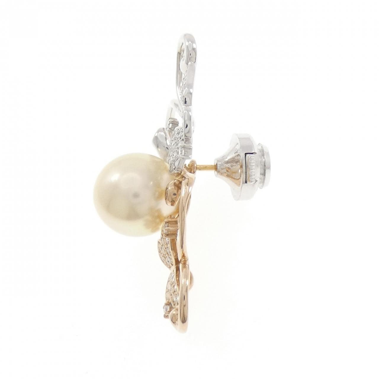 K18PG/K18WG バタフライ 白蝶パール ブローチ 11.2mm